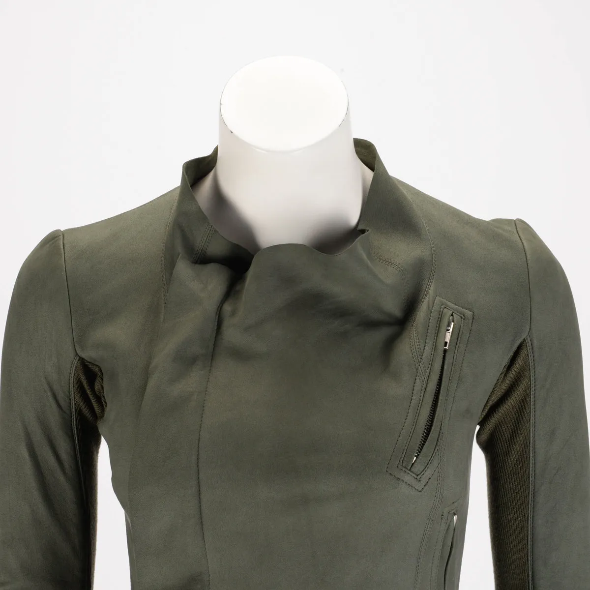 Rick Owens Khaki Leather Cropped Jacket XS