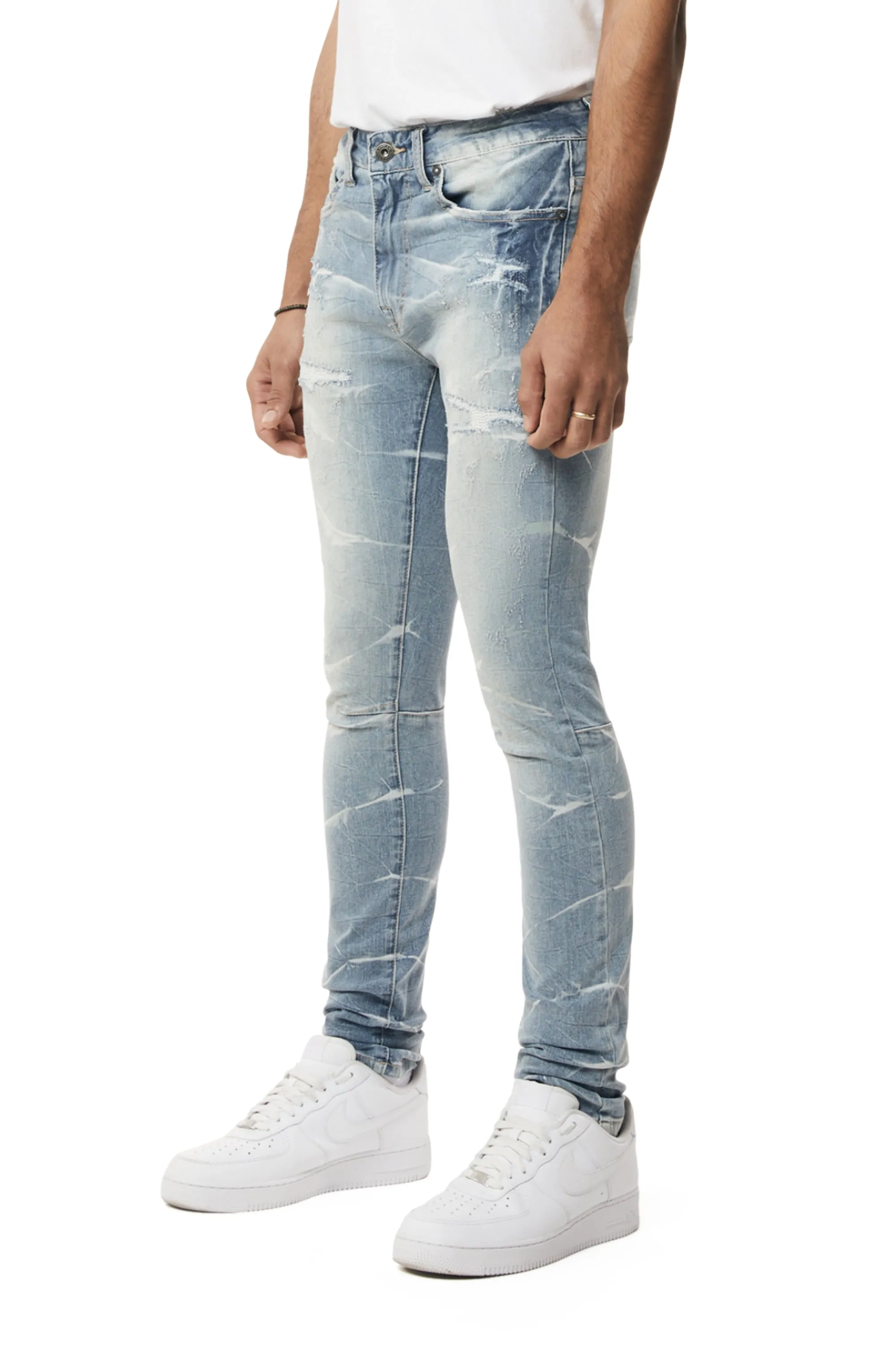 Rip & Repaired Lightning Washed Super Skinny Jeans - Elm Blue