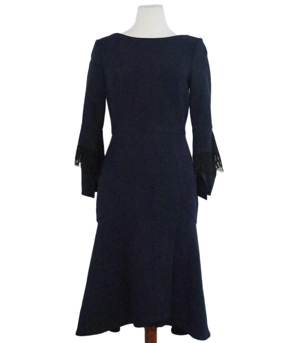 Roland Mouret Navy & Black Wool Dress sz 4