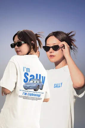 Sally Carrera Lightning CARS Unisex White Both Side Printed Oversized T-shirt