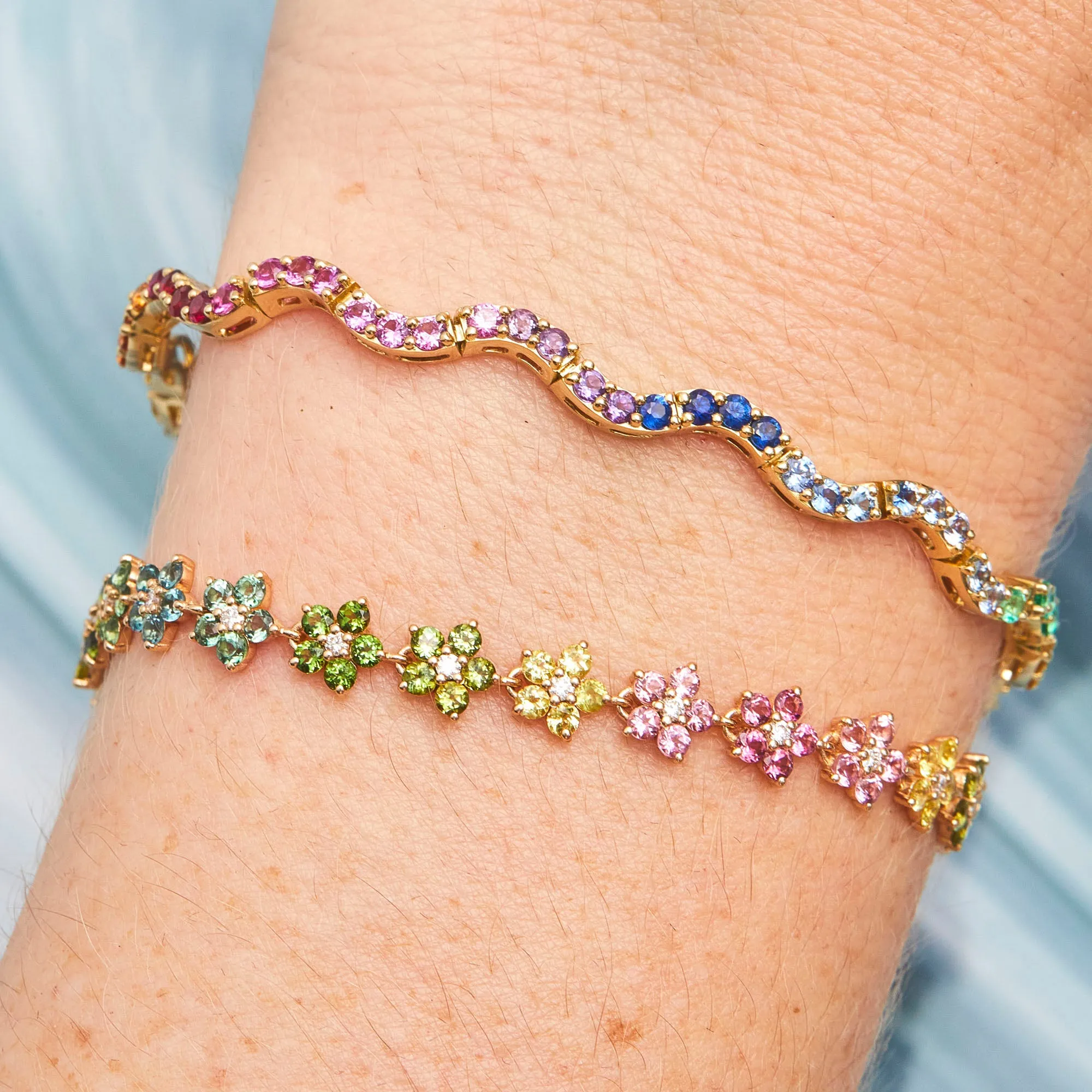 Scallop Rainbow Sapphire Tennis Bracelet