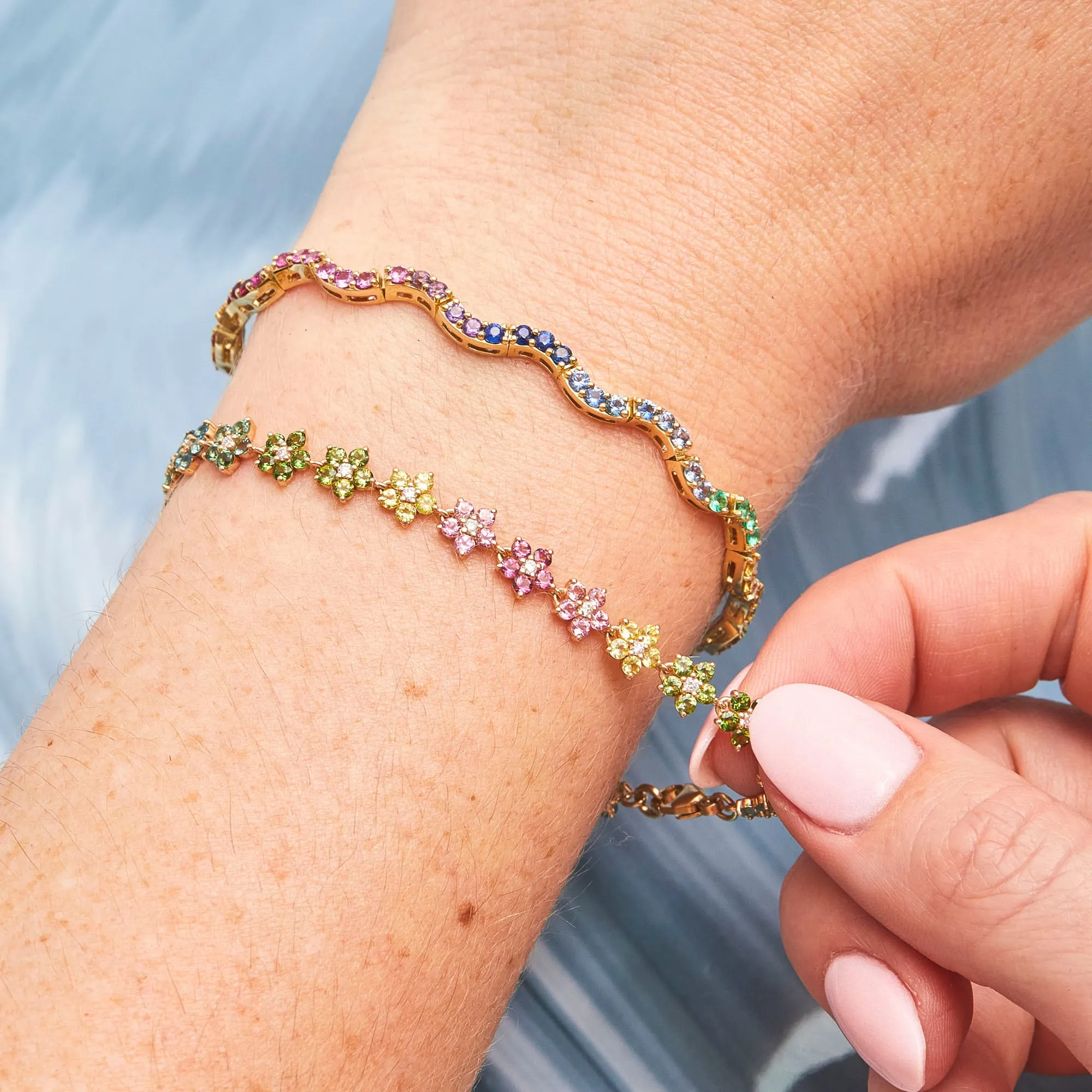 Scallop Rainbow Sapphire Tennis Bracelet