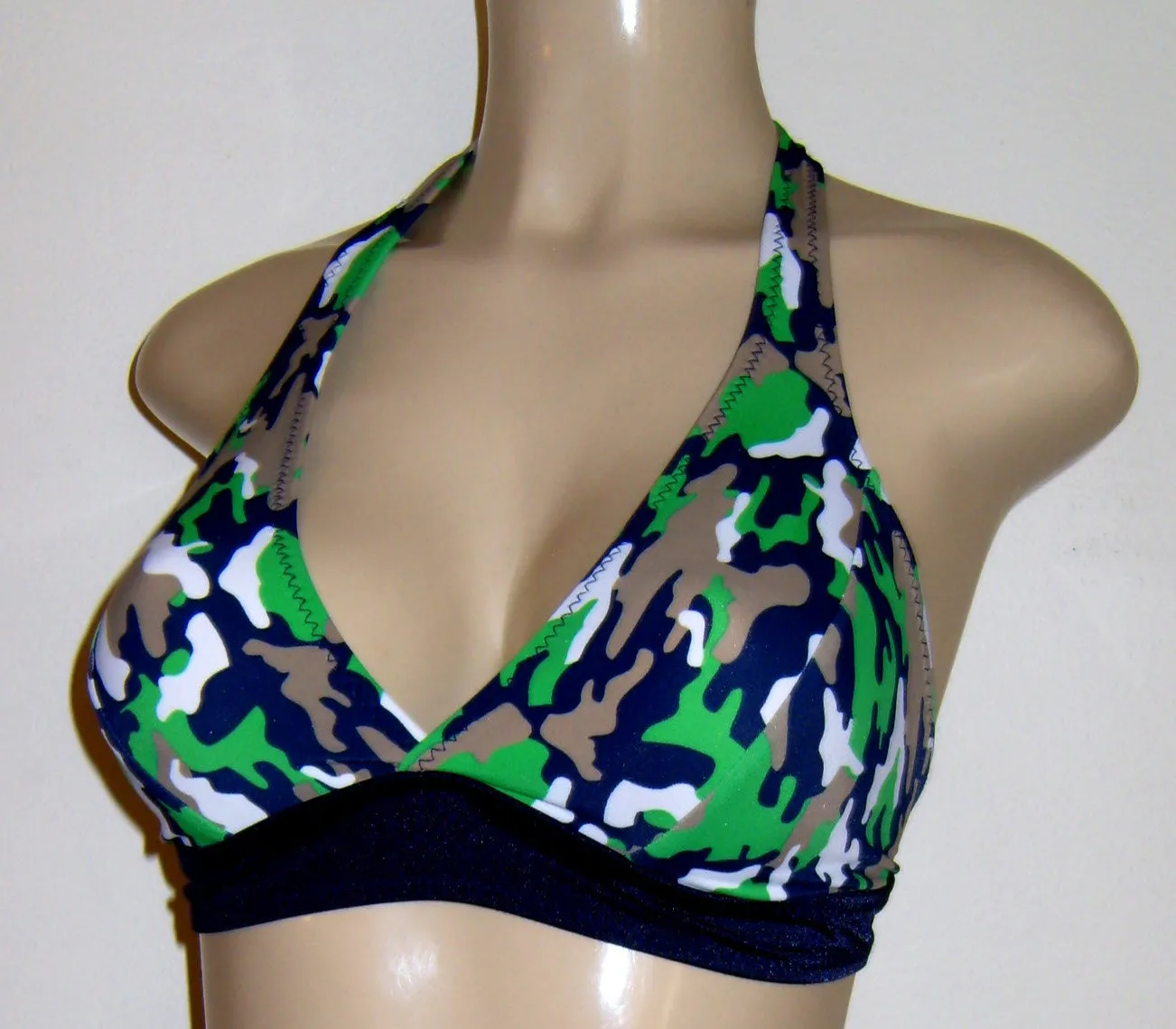 Seamed halter bikini tops. Women's seam halter swimwear tops.