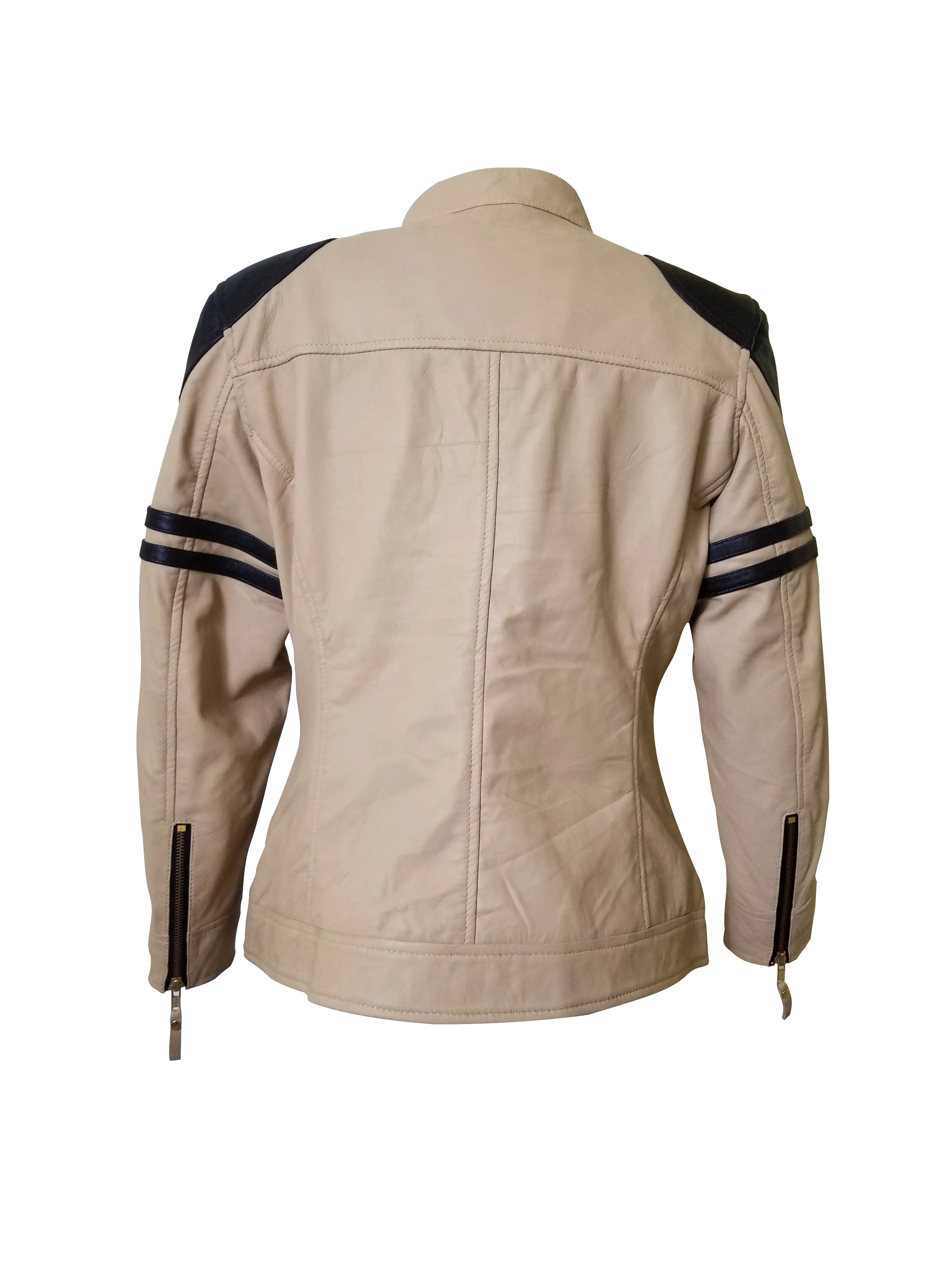 Senan’s Beige and Brown Moto Style Leather Jacket