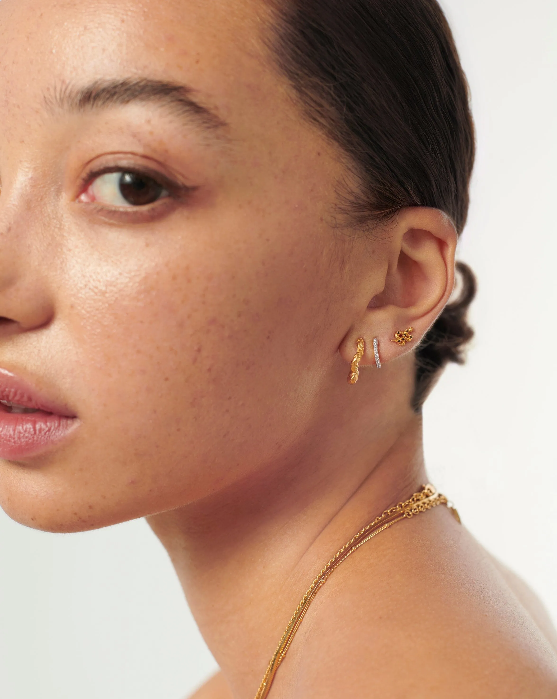 Serpent Textured Squiggle Mini Hoop Earrings | 18k Gold Plated Vermeil