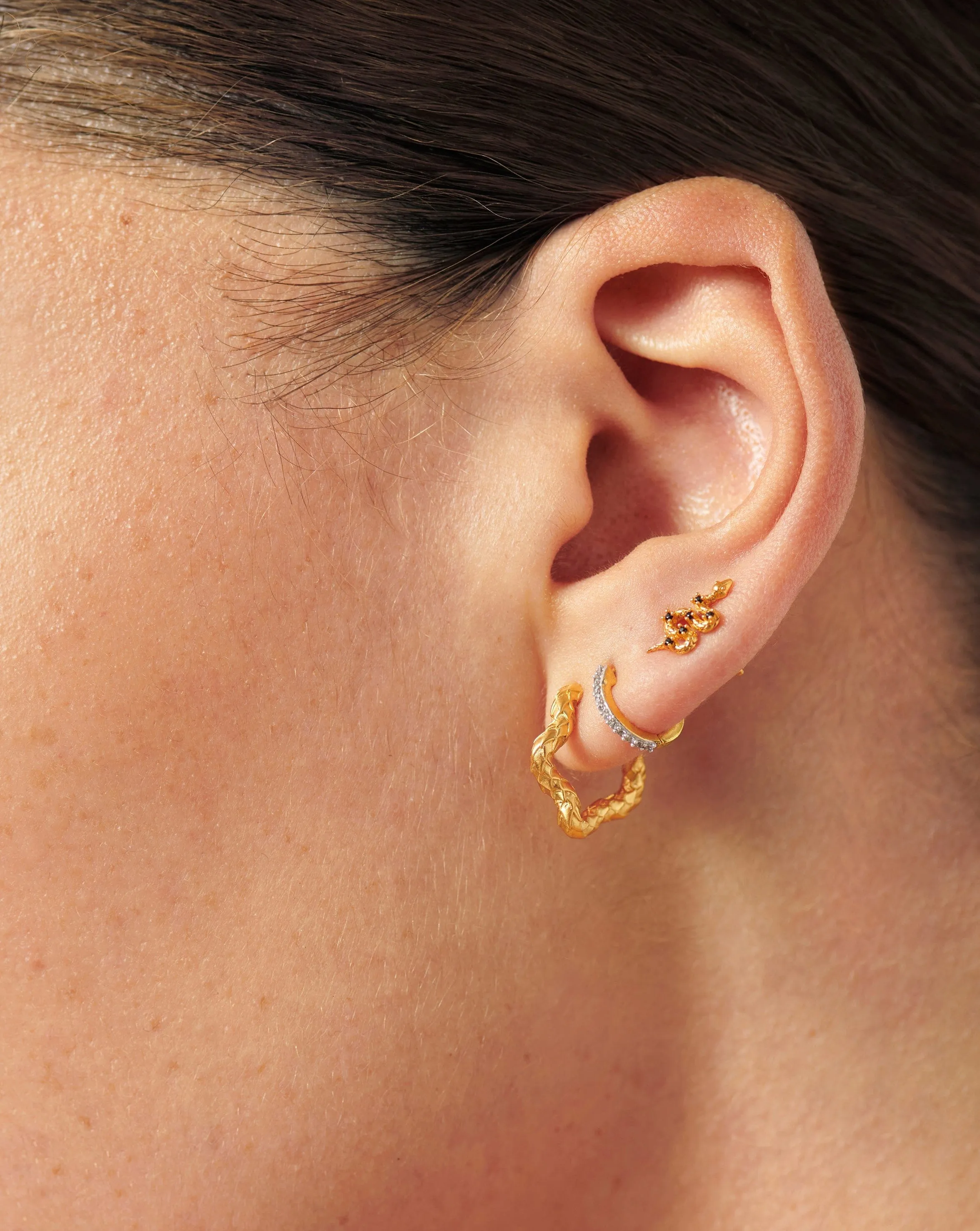 Serpent Textured Squiggle Mini Hoop Earrings | 18k Gold Plated Vermeil