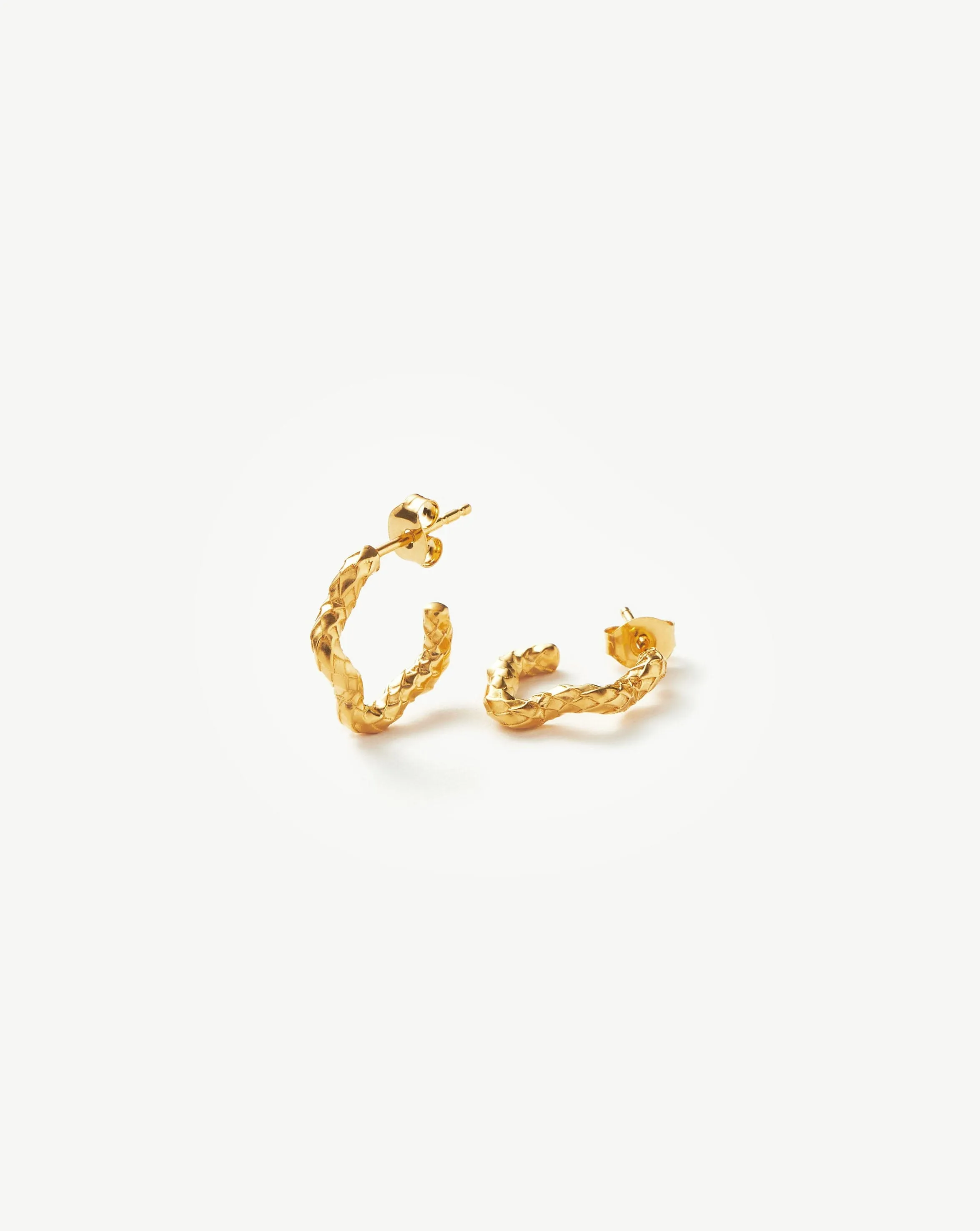 Serpent Textured Squiggle Mini Hoop Earrings | 18k Gold Plated Vermeil