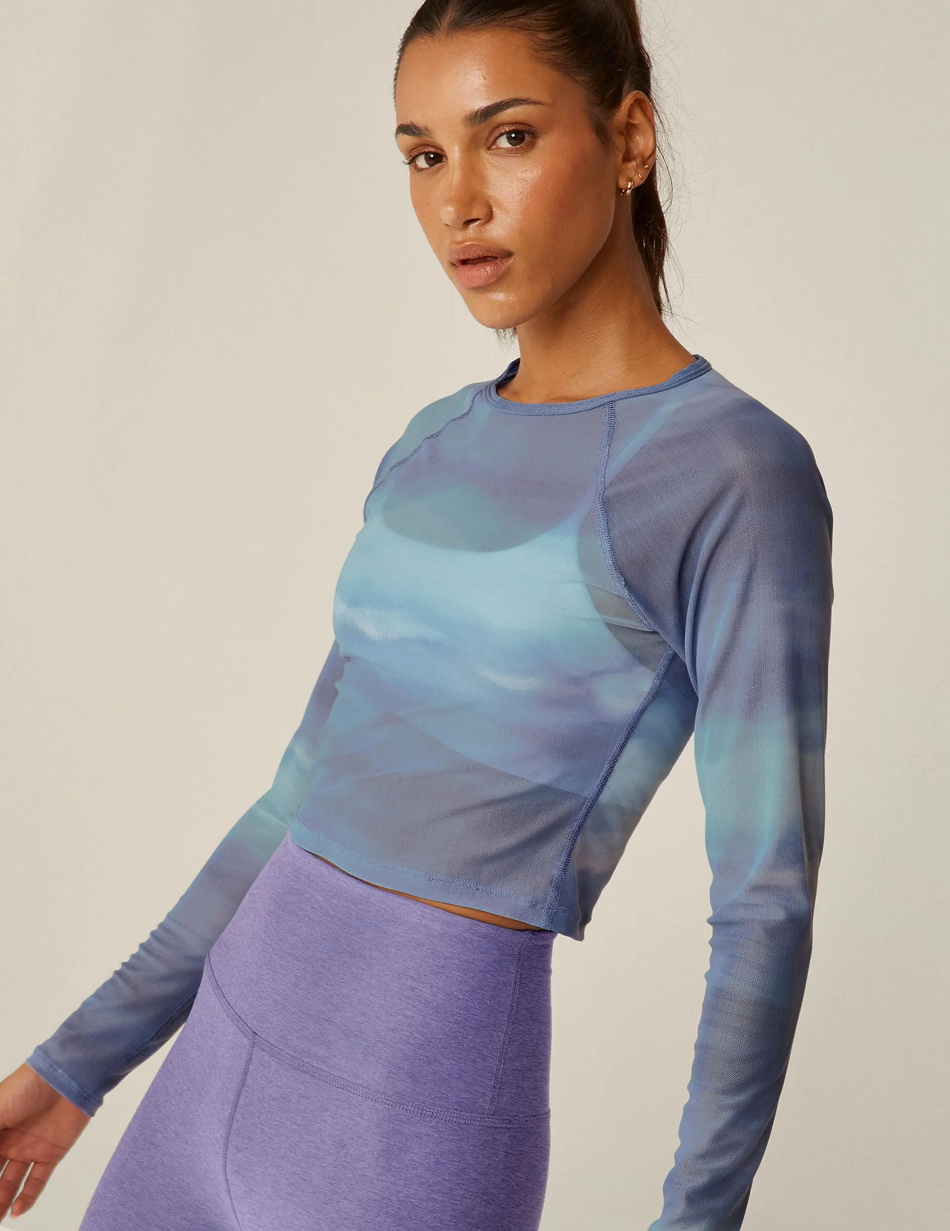 Show Off Printed Mesh Long Sleeve Cropped Top