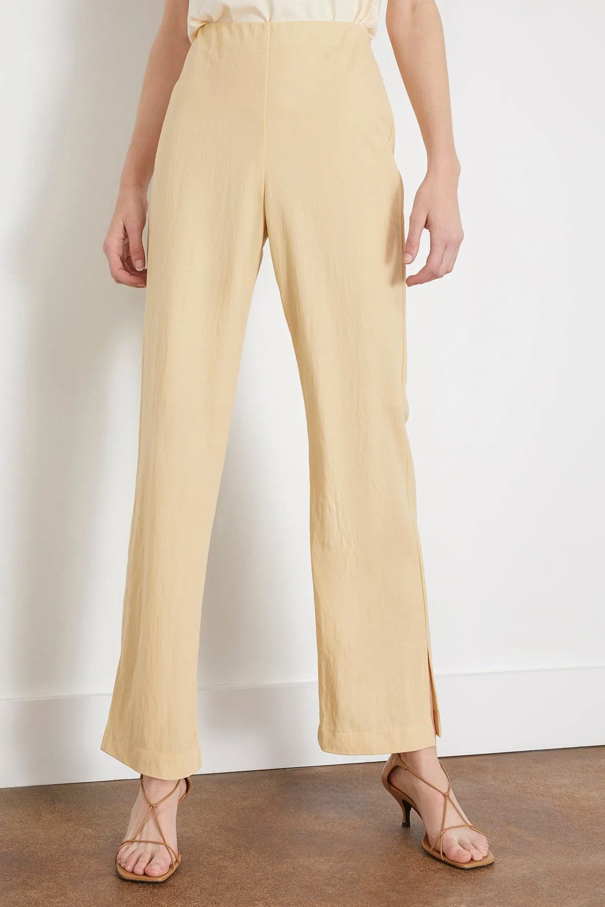 Side Vent Straight Trousers in Custard