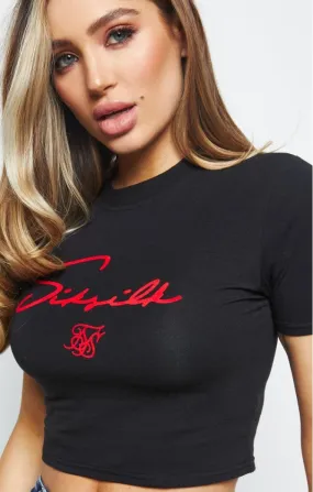 SikSilk Flock Crop Tee - Black