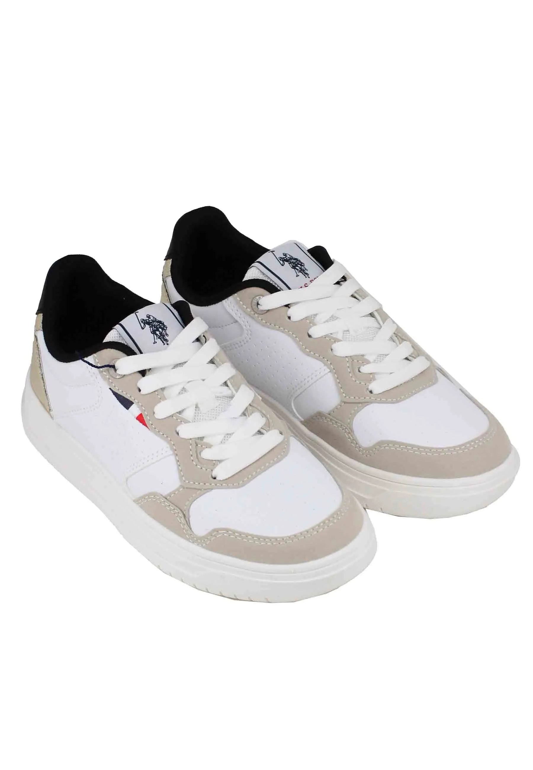 Sneakers donna in eco pelle vintage bianco e oro