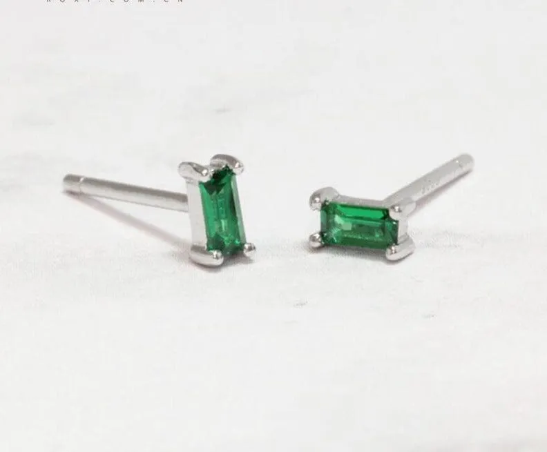 Square Emerald Stud Earrings