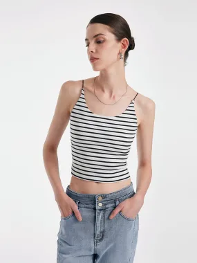 Striped Open Back Camisole With Detachable Bra Pads