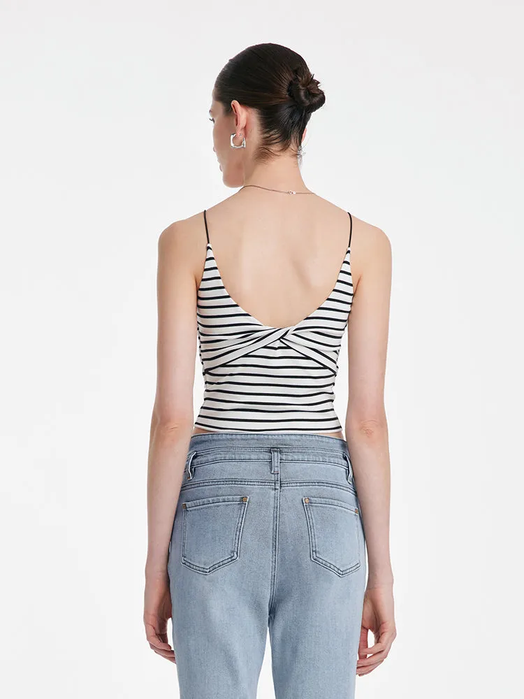 Striped Open Back Camisole With Detachable Bra Pads