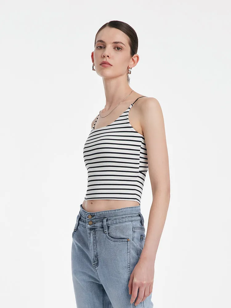 Striped Open Back Camisole With Detachable Bra Pads