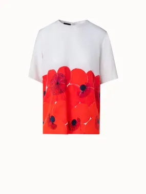 T-Shirt-Bluse aus Seide mit Poppy Druck