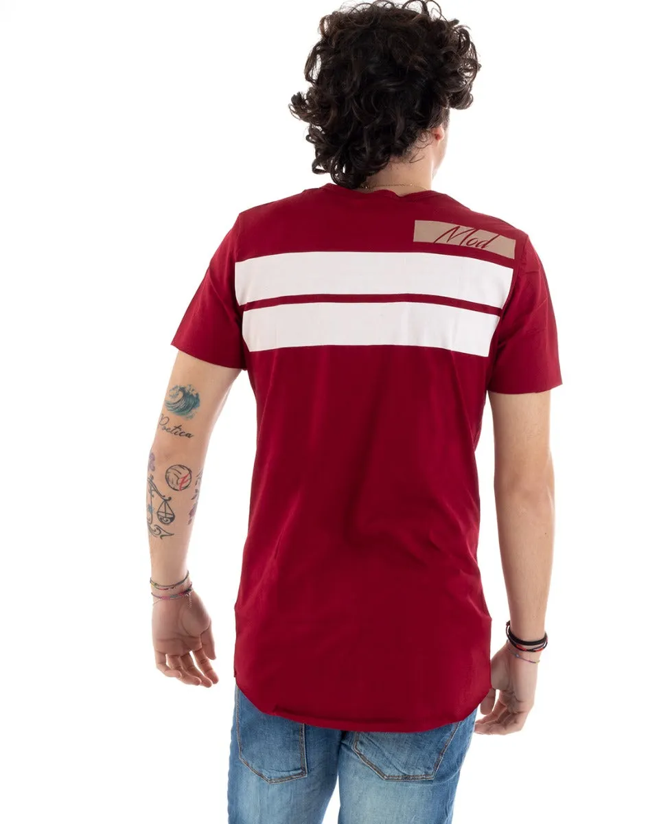 T-Shirt Uomo MOD Girocollo Mezza Manica Bordeaux Stampa Righe Numeri Casual GIOSAL-TS2838A