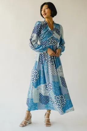 The Morven Patchwork Maxi Dress in Blue Multi