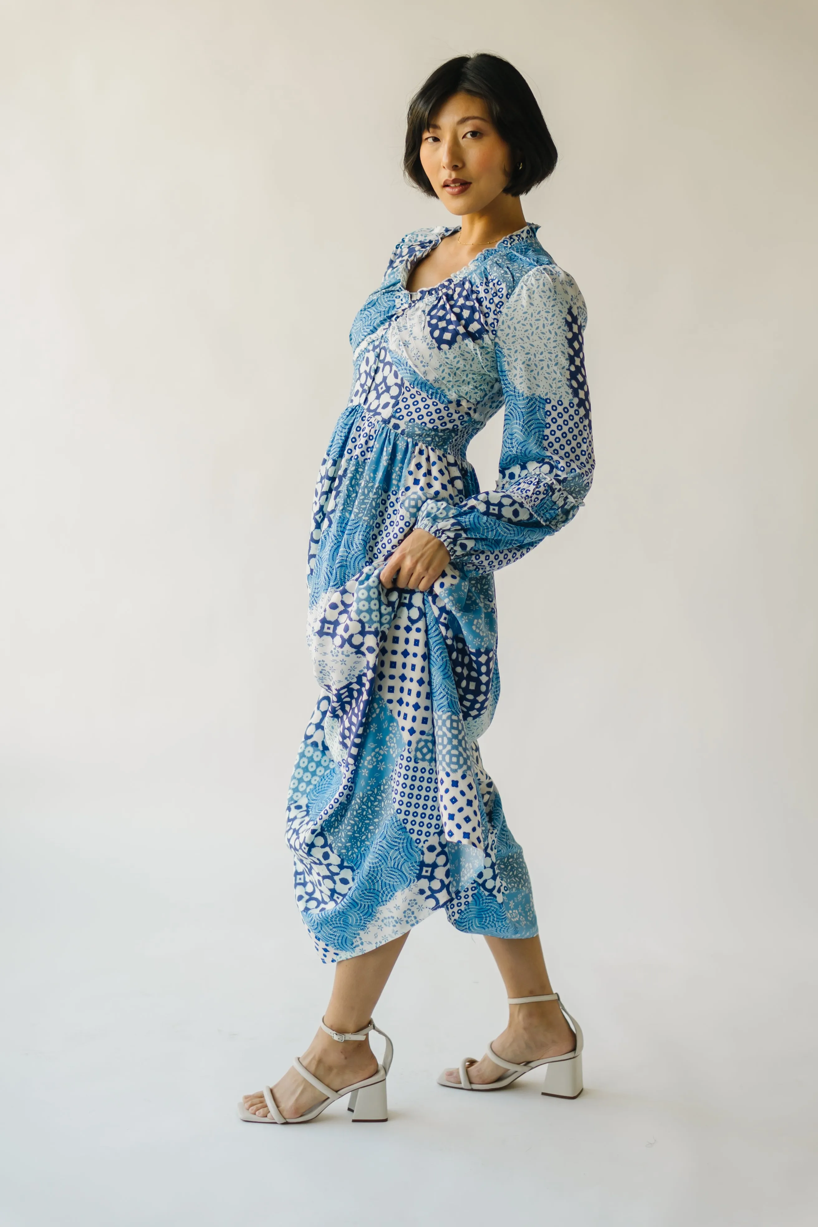 The Morven Patchwork Maxi Dress in Blue Multi