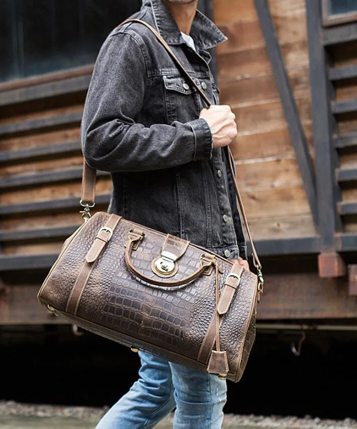 Travel Gifts Crazy Horse Leather Travel Bag Vintage Men Tote Duffle Bags Large Shoulder Duffel Bags