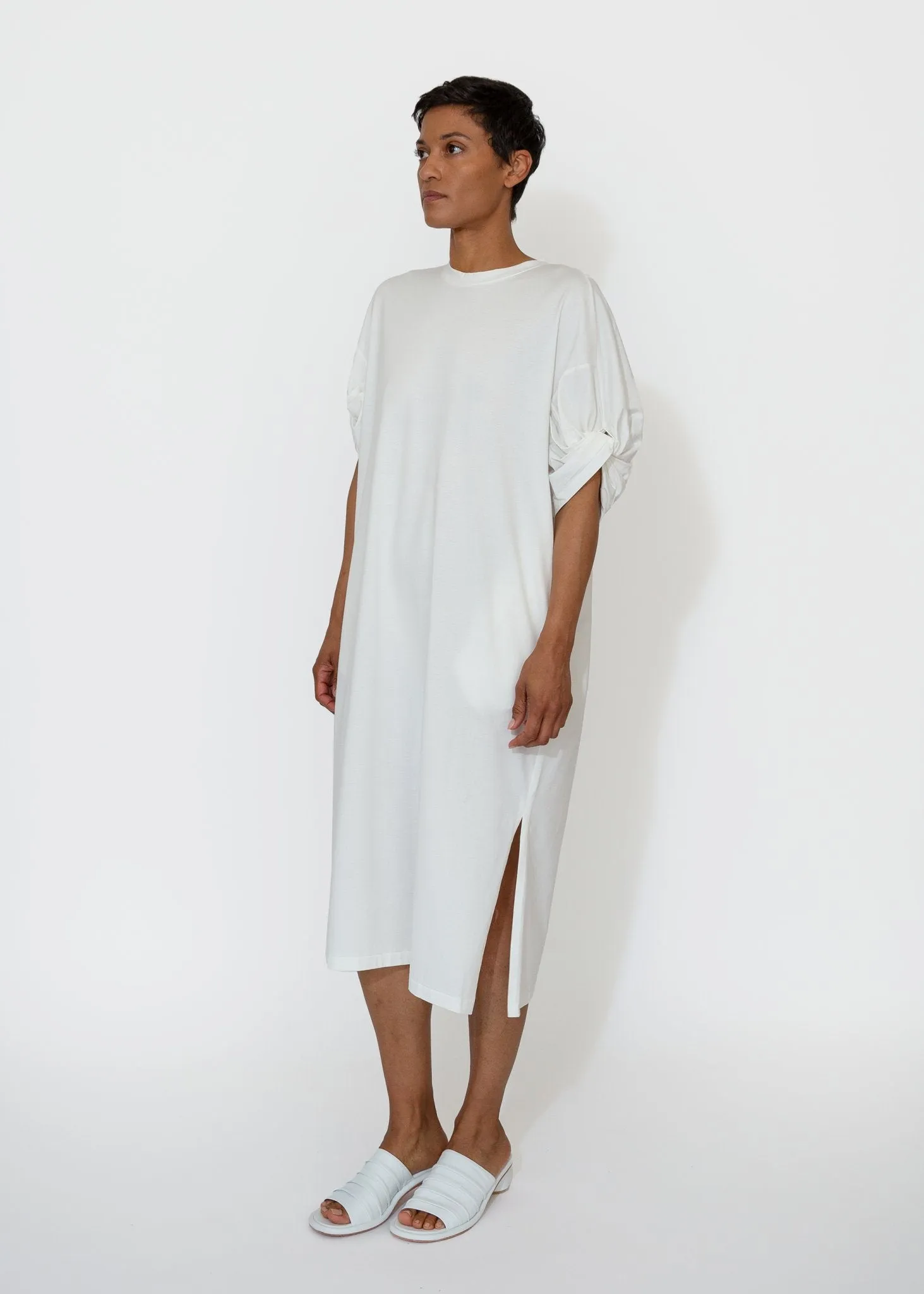 Twisted Sleeve Dress in White