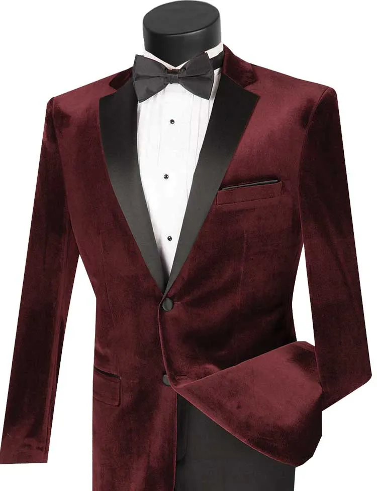 Vinci Slim Fit 2 Piece Velvet Tuxedo (Wine) T-SV