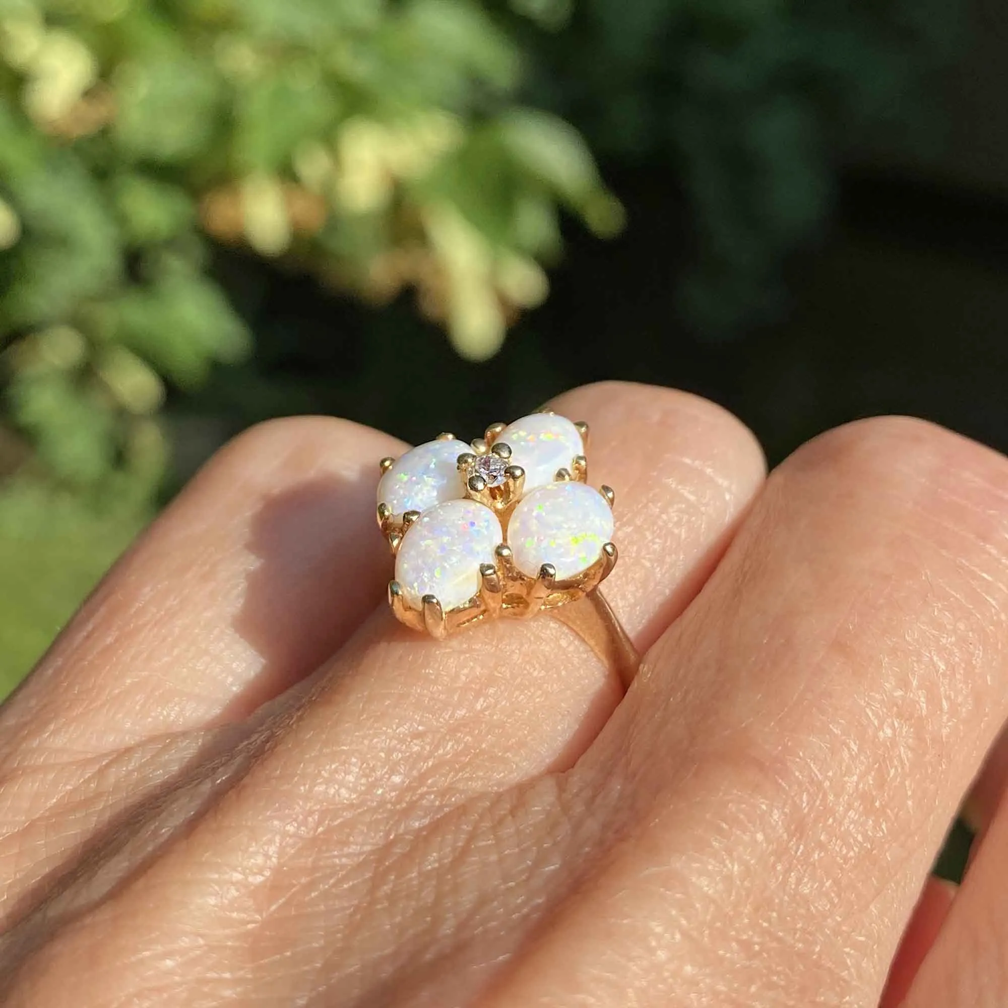 Vintage 14K Gold Diamond  Cabochon Opal Ring