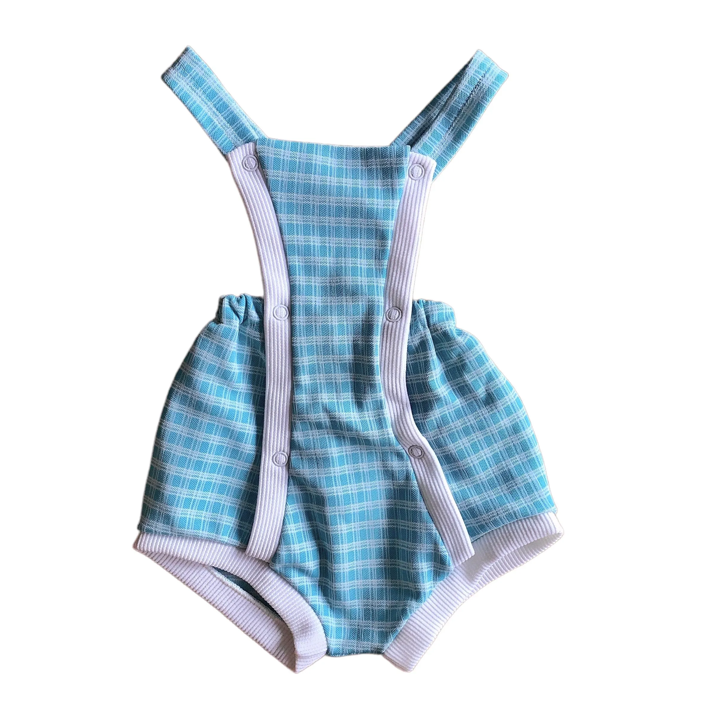 Vintage 1960s Blue / Check Romper / 9-12 Months