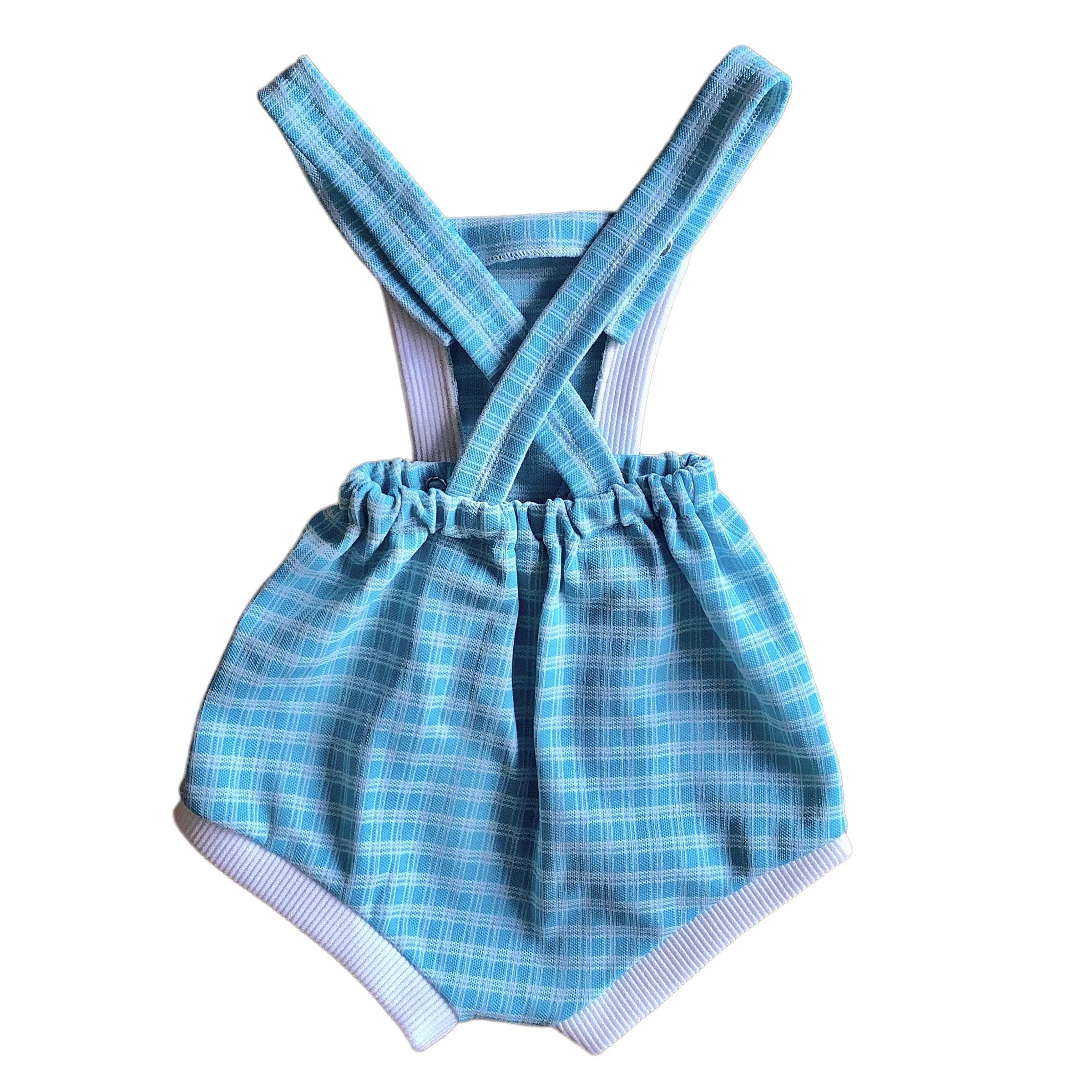 Vintage 1960s Blue / Check Romper / 9-12 Months