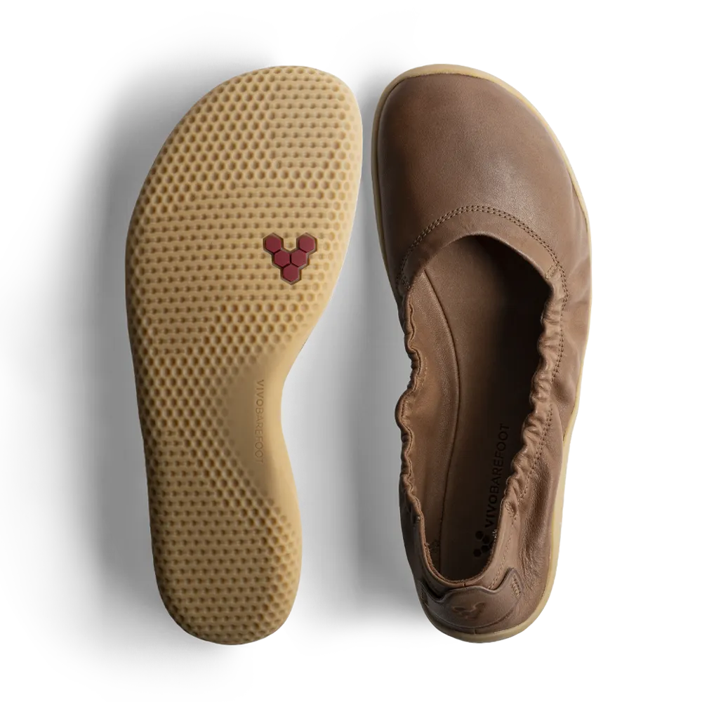 Vivobarefoot Primus Asana Yin Ballerina Leather Womens Tan