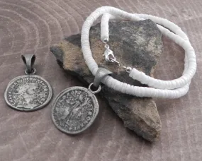 White Pukka Necklace with Phoenician Coin