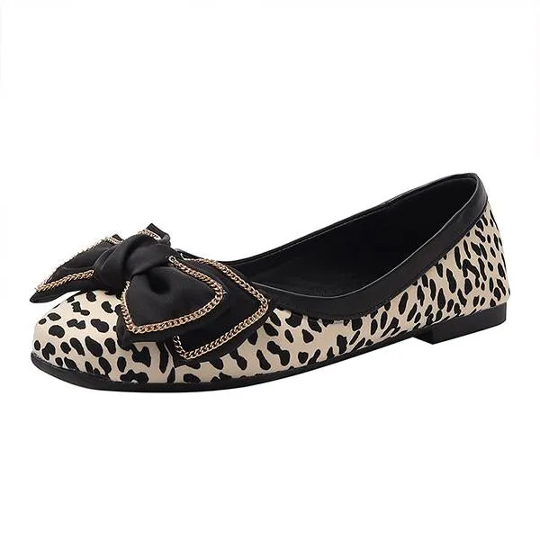 Women's Casual Leopard Print Bow Chain Flats 26248242S