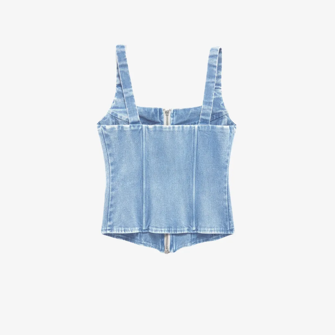 womens melody ehsani classic denim corset top (denim)